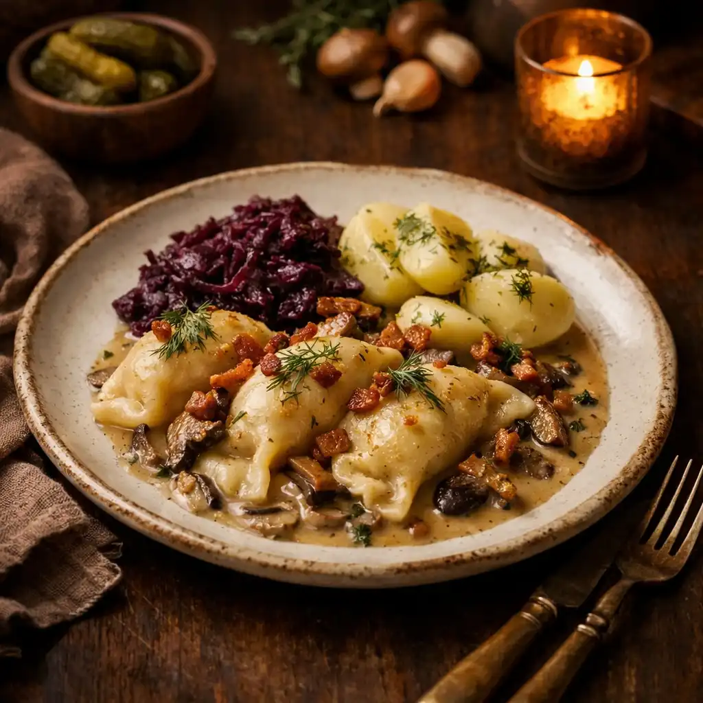 Danie kuchni bistro podane na jasnej ceramicznej zastawie